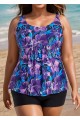 Plus Size Purple Floral Modest Swim Suits For Ladies Tankini Top