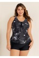 Plus Size Tie Dye Black Racerback Modest Rash Guard Tankini Top