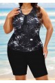 Plus Size Tie Dye Black Racerback Modest Rash Guard Tankini Top