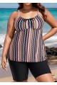 Plus Size Vintage Geometric Print Drawstring Tankini Top