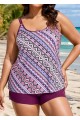 Plus Size Romantic Purple Geometric Casual Tankini Set
