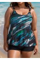 Circular Ring Double Straps Mid Waist Green Casual Tankini Set