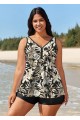 Curvy Black Floral Modest And Designer Swimsuit And Swimwear Tankini Top