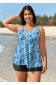 Plus Size Blue Zebra Print Modest Swimsuit And Swimwear Tankini Top