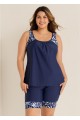 Plus Size Navy Graphic Print Round Neck Tankini Set