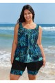Curvy Blue Floral Modest And Sporty Swimsuit And Swimwear Tankini Set
