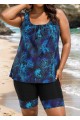 Curvy Blue Floral Modest And Sporty Swimsuit And Swimwear Tankini Set