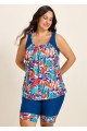 Curvy Colorful Tropical Leaf Flattering Padded Women's Swimsuit Two Piece Tankini Set