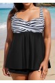 Classic Modest Black Stripe Twist Front Tankini Top