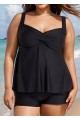 Black Twist Front Plus Size Modest Fashion Tankini Swimsuit Top