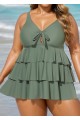 Green Knotted Front Ruffle Tiered Elegant Tankini Top