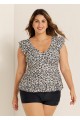 Leopard Print V Neck Ruffle Sleeve Plus Size Women Tankini Top