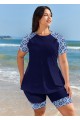Plus Size Navy Geometric Print Short Sleeve Swimsuits Tankini Set