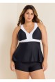 Black And White V Neck Ruffle Fashion Tankin Top