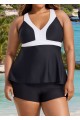 Black And White V Neck Ruffle Fashion Tankin Top