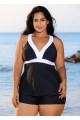 Black And White V Neck Ruffle Fashion Tankin Top