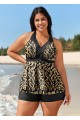 Plus Size Yellow Geometric Print Vintage Swimsuits Tankini Top