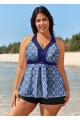 Plus Size Navy Geometric Print Modest Swimwear Bathing Suits Tankini Top