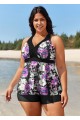 Curvy Purple Floral Modest Swimsuit And Swimwear Tankini Top