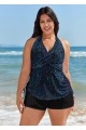 Navy Dot Print Drawstring Plus Size Swimsuit Swimwear Tankini Top