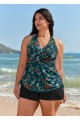 Curvy Green Floral Drawstring Swimsuit And Swimwear Tankini Top