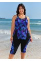 Plus Size Purple Leaf Print Modest Swimsuit And Swimwear Tankini Set