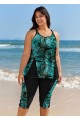 Green Leaf Print Modest Curvy Swimwear Bathing Suits Tankini Set