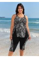 Curvy Black Paisley Modest And Sporty Women'S Bathing Suite Tankini Set