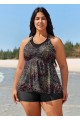 Plus Size Black Dot Print Faux Layered Beachwear Swimsuit Tankini Top