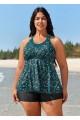Curvy Green Floral 2In1 Chic Swimsuit And Swimwear Tankini Top