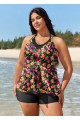 Red Floral Faux Layered Curvy Swimwear Bathing Suits Tankini Top