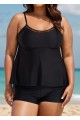 Black Cutout Edge Scoop Neck Plus Size Tankini Top