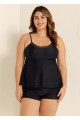 Black Cutout Edge Scoop Neck Plus Size Tankini Top