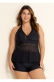 Black V Neck Cut Out Backless Lace Up Tankini Top
