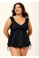 Black V-Neck Plus Size Modest Ruffle Drawstring Tankini Swimsuit Top