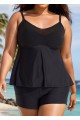 Black V-Neck Chest Mesh Plus Size Modest Fashion Tankini Swimsuit Top