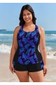 Curvy Purple Floral Tummy Control Swimsuit And Swimwear Tankini Set