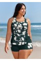 Plus Size Green Floral Tummy Control Swimwear Bathing Suits Tankini Set