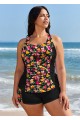 Curvy Red Floral Tummy Control Swimsuit And Swimwear Tankini Set