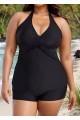 Black V Neck Waist Knot Plus Size Modest Fashion Tankini Swimsuit Top