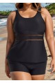 Black Scoop Neck Hollow Plus Size Modest Tankini Swimsuit Top