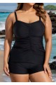 Black Plus Size Ruched Fashion Tankini Top