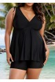 Black Wide Straps Wrap Curvy Two Piece Bathing Suits Tankini Top