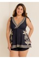 Plus Size Black Floral V Neck Wide Straps Swimsuit Tankini Top