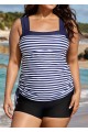 Navy Stripes Wide Straps Side Drawstring Two Piece Bathing Suits Tankini Top
