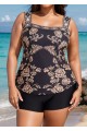 Curvy Black And Yellow Wide Straps Side Drawstring Swimsuit Tankini Top