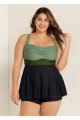 Green And Black Twist Front Patchwork Adjustable Straps Swimwear Tankini Top