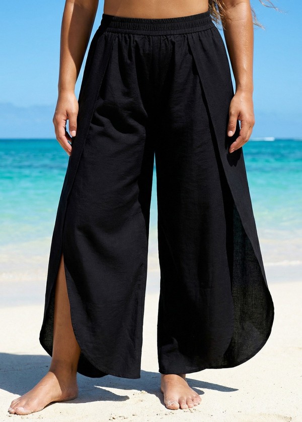 Black Through Side Split Curvy Swim Cover Ups Fly Away Pants