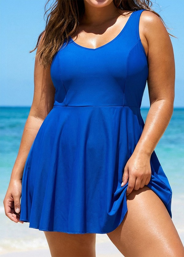 Chic U-Neck Sleeveless Sporty Swim Dress Set