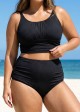 Black Puckered Halter Plus Size Modest Bikini Set